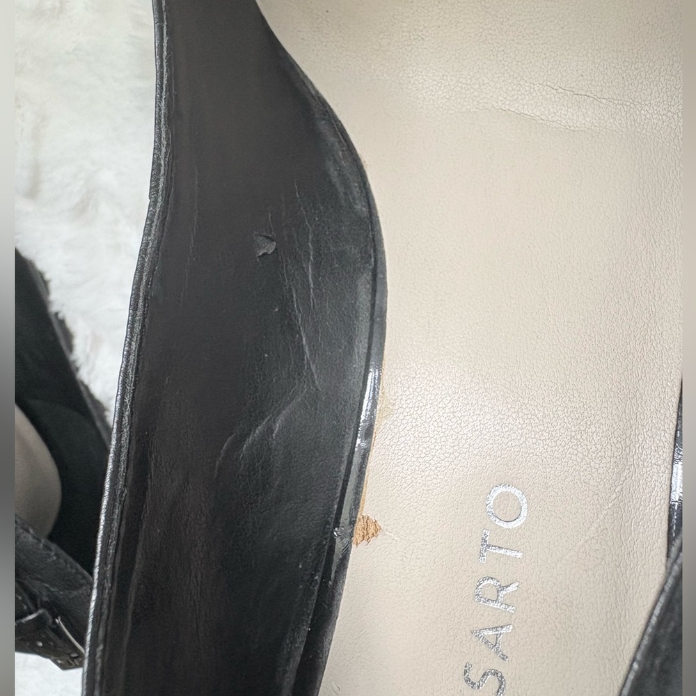 Franco Sarto size 7.5M DEMI Black Leather Patent Trim Platform Pumps Stiletto - Picture 12 of 13